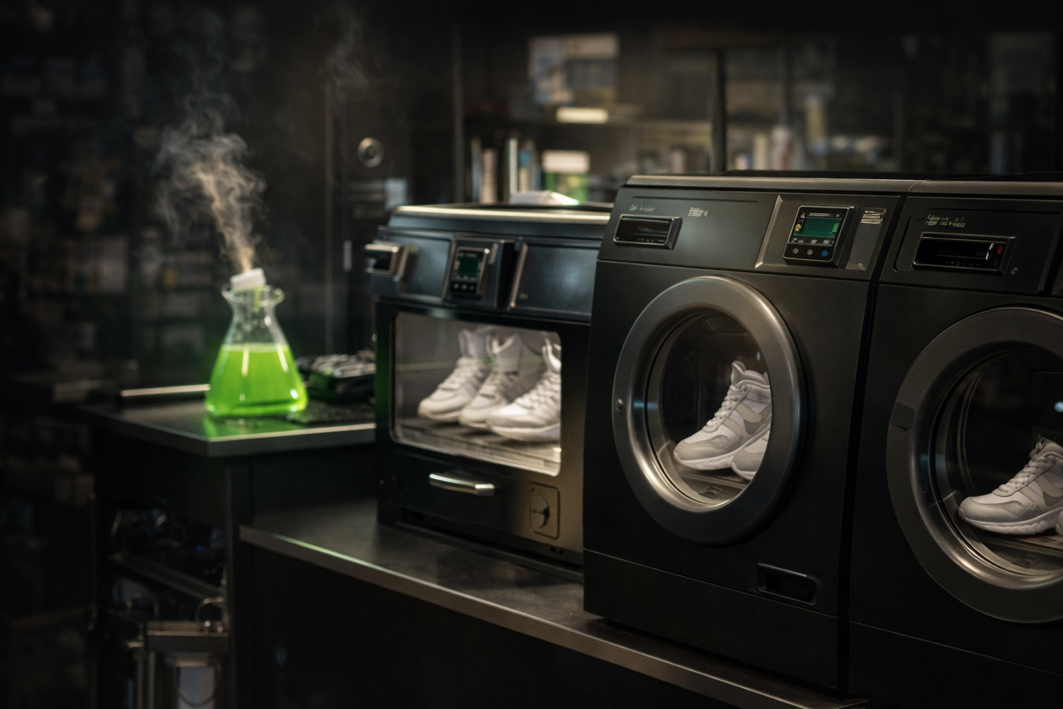 Urban Shoe Lab cleaning machines in a lab setting